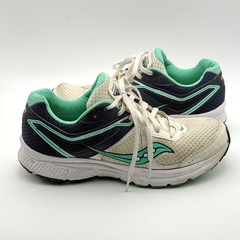 Saucony Cohesion 11 Running Shoes‎ Womens 8 White Navy Mint Athletic Sneakers